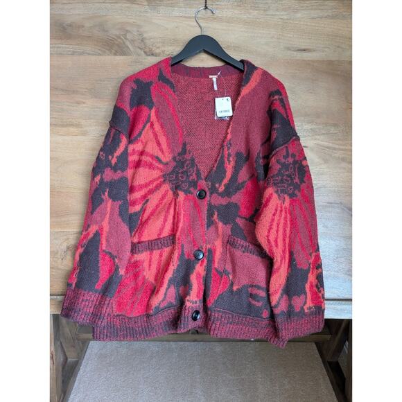 Free People Sweaters - Free People State Side Cardigan Sweater Women's S Red Black Floral Button-Up NWT
